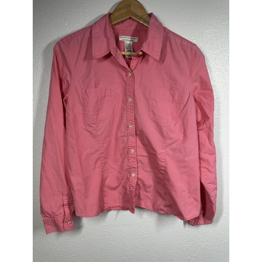 Crazy Horse Shirt Womens Large Pink Button Down 100% Cotton Long Sleeve Casual
